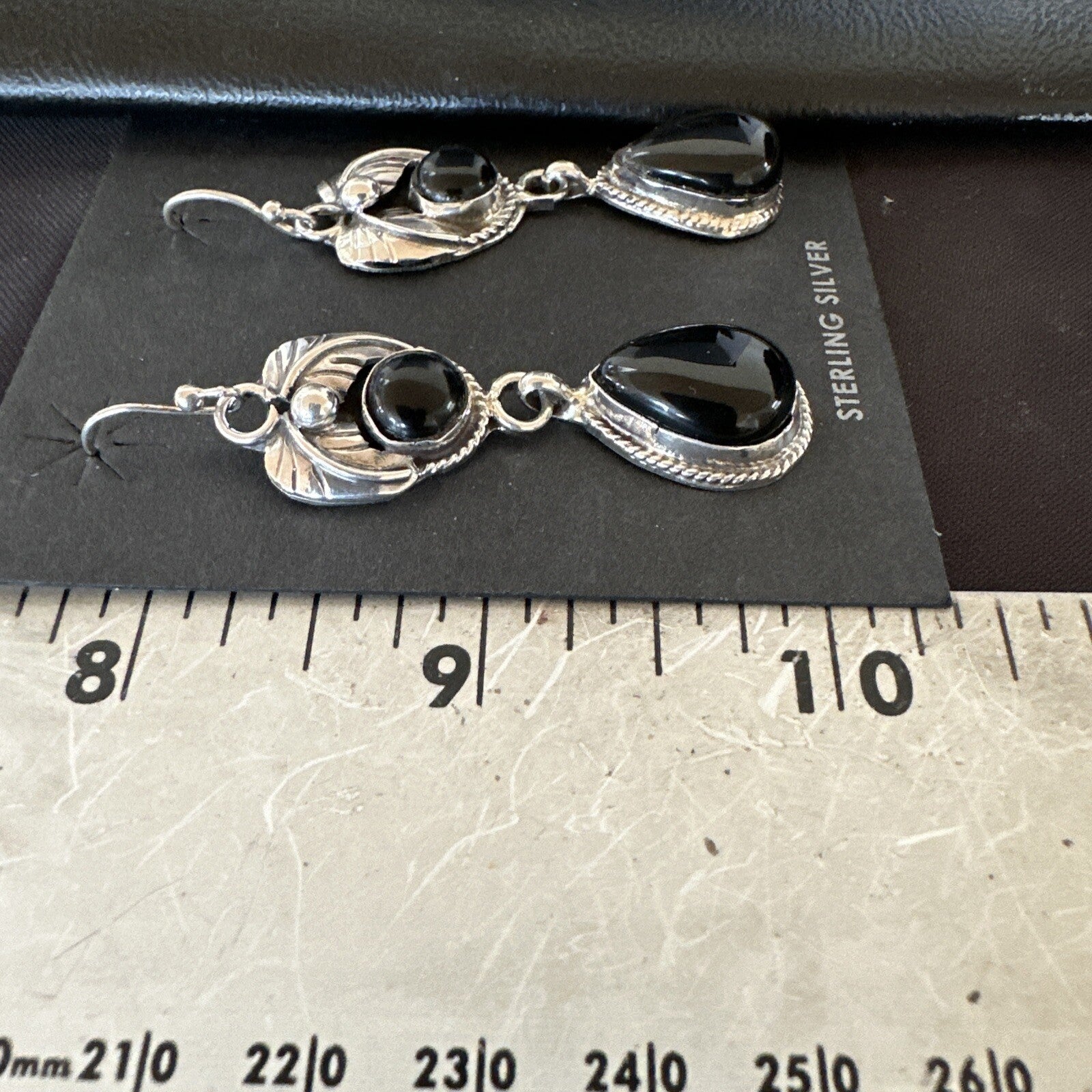 Black Onyx Navajo Sterling Silver Dangle Earrings 1.5" 18287