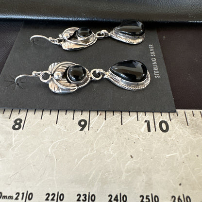 Black Onyx Navajo Sterling Silver Dangle Earrings 1.5" 18287