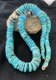 Blue Turquoise Graduated Navajo Pearls Necklace 25" | Sterling Silver | Authentic Native American Handmade | 00602