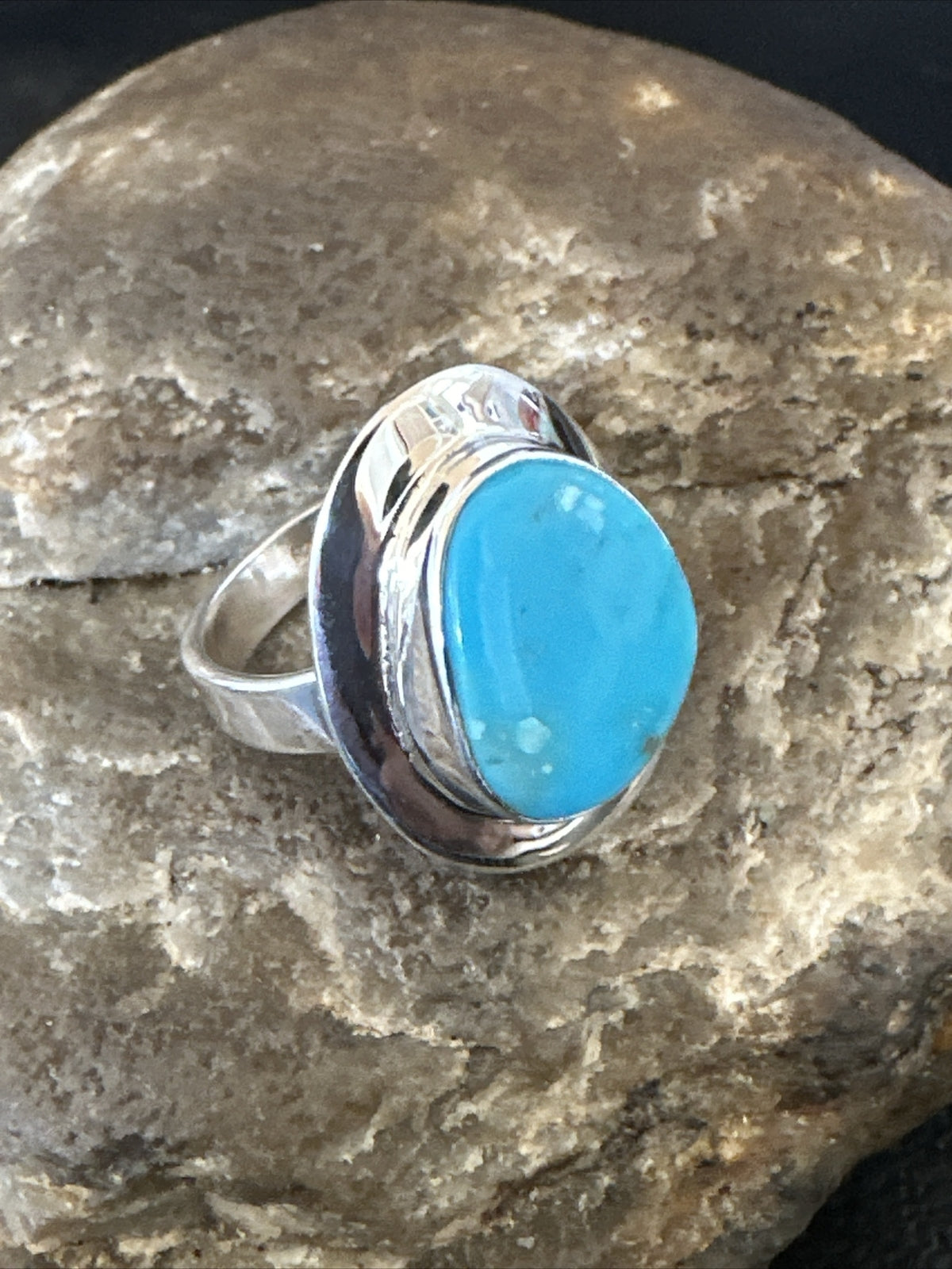 WoMens Sterling Silver Blue Kingman Turquoise Ring Size 7 17682