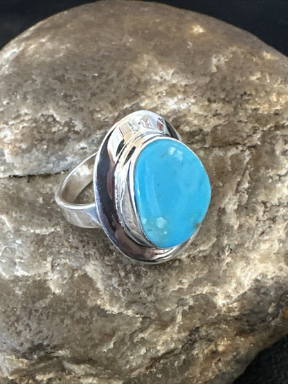 WoMens Sterling Silver Blue Kingman Turquoise Ring Size 7 17682