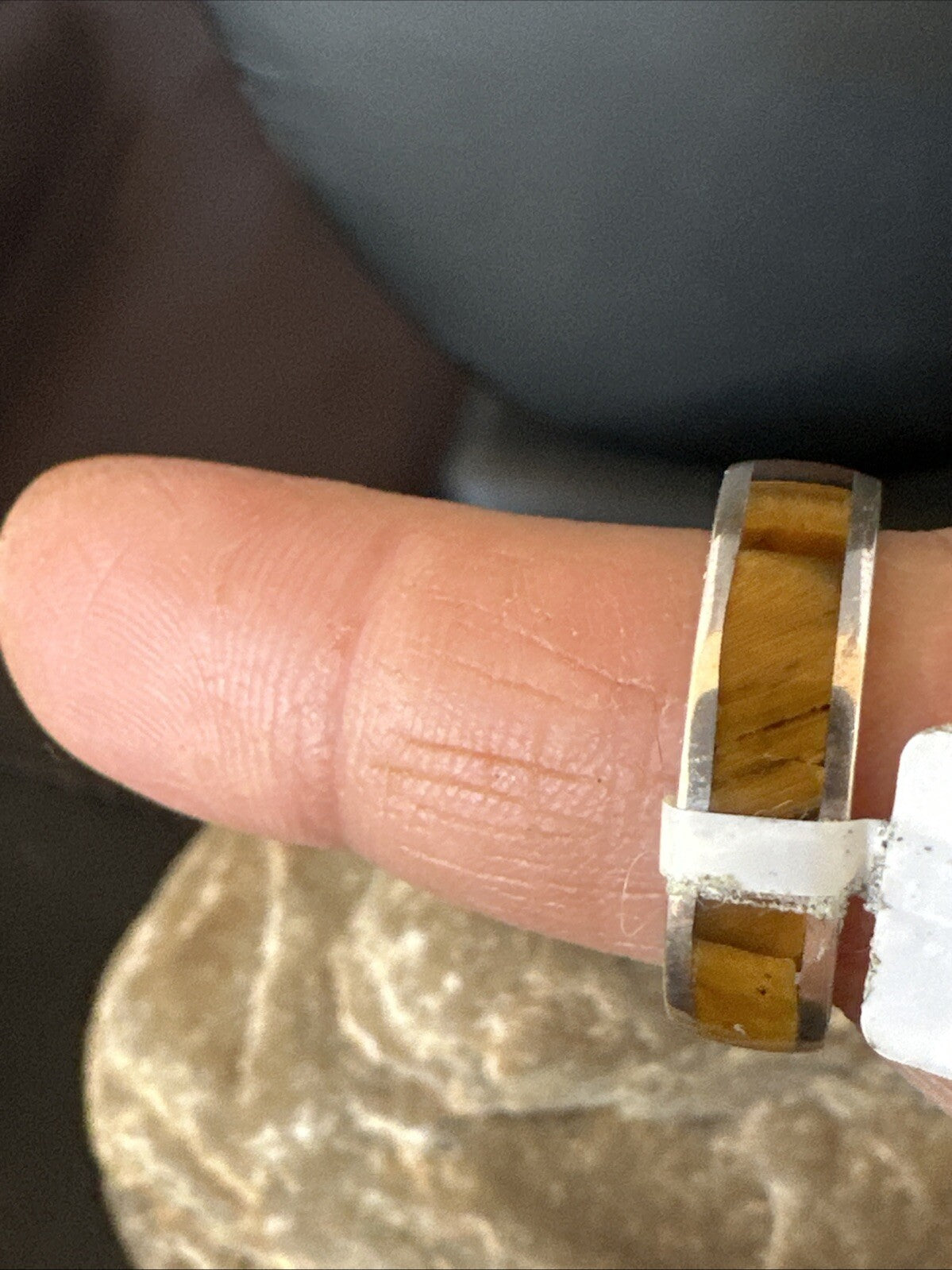 Women Coffee Tigers Eye Navajo Sterling Silver Inlay Ring Size 7 18704