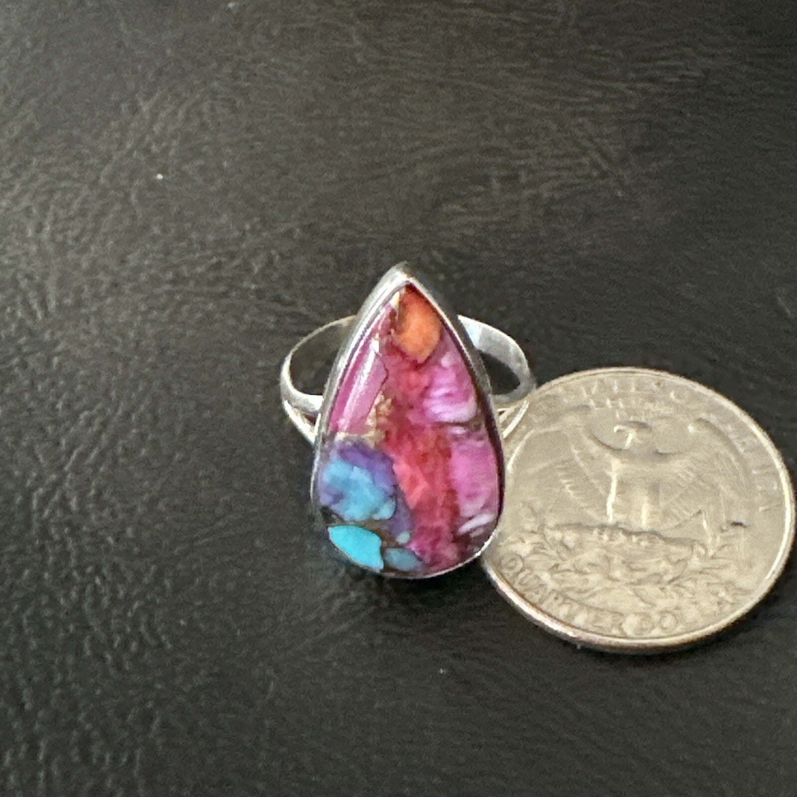 Blue Turquoise Spiny Oyster Southwestern Sterling Silver Ring Size 7 18423