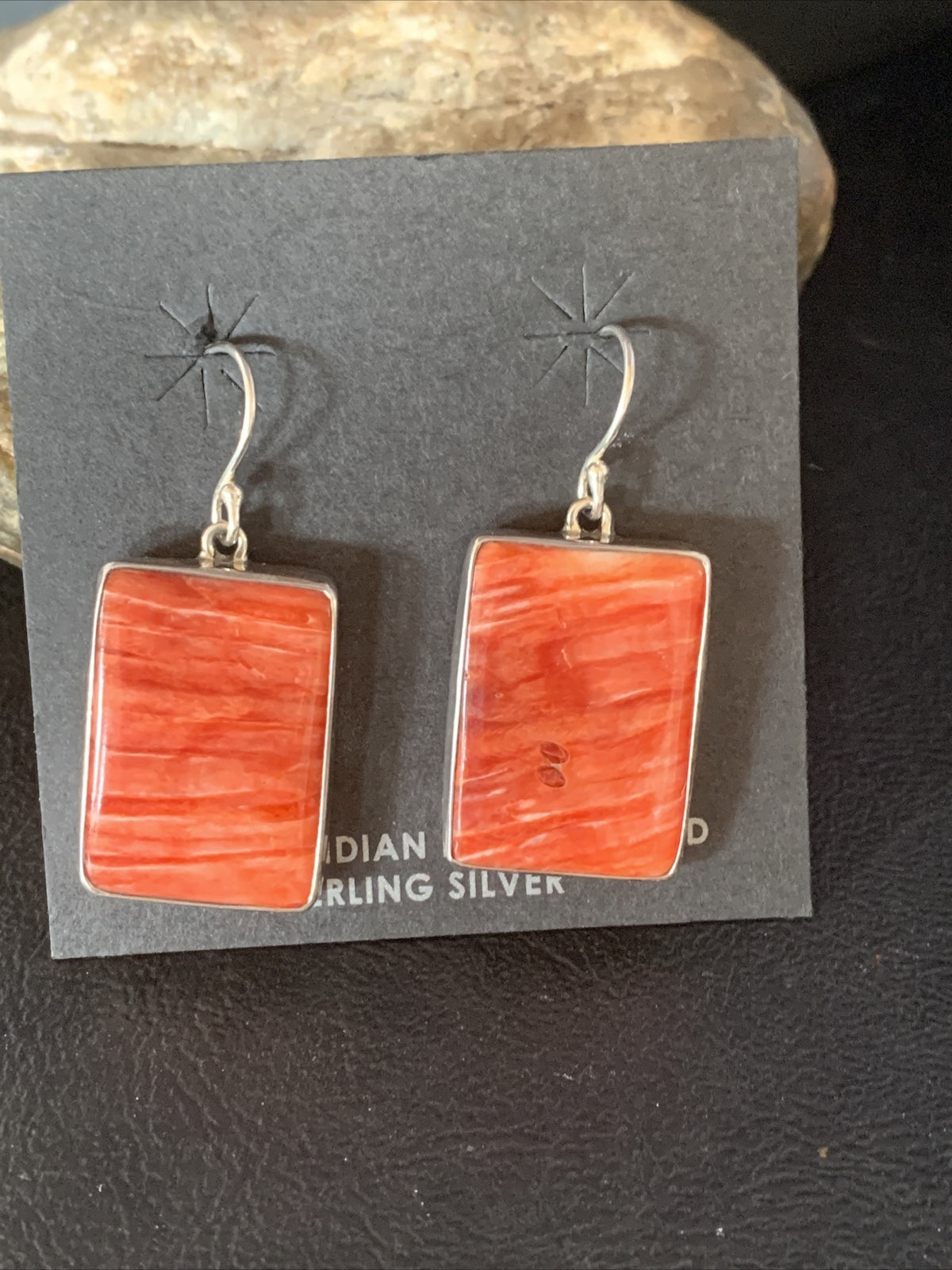 Red Spiny Oyster Navajo Sterling Silver Dangle Earrings 14094