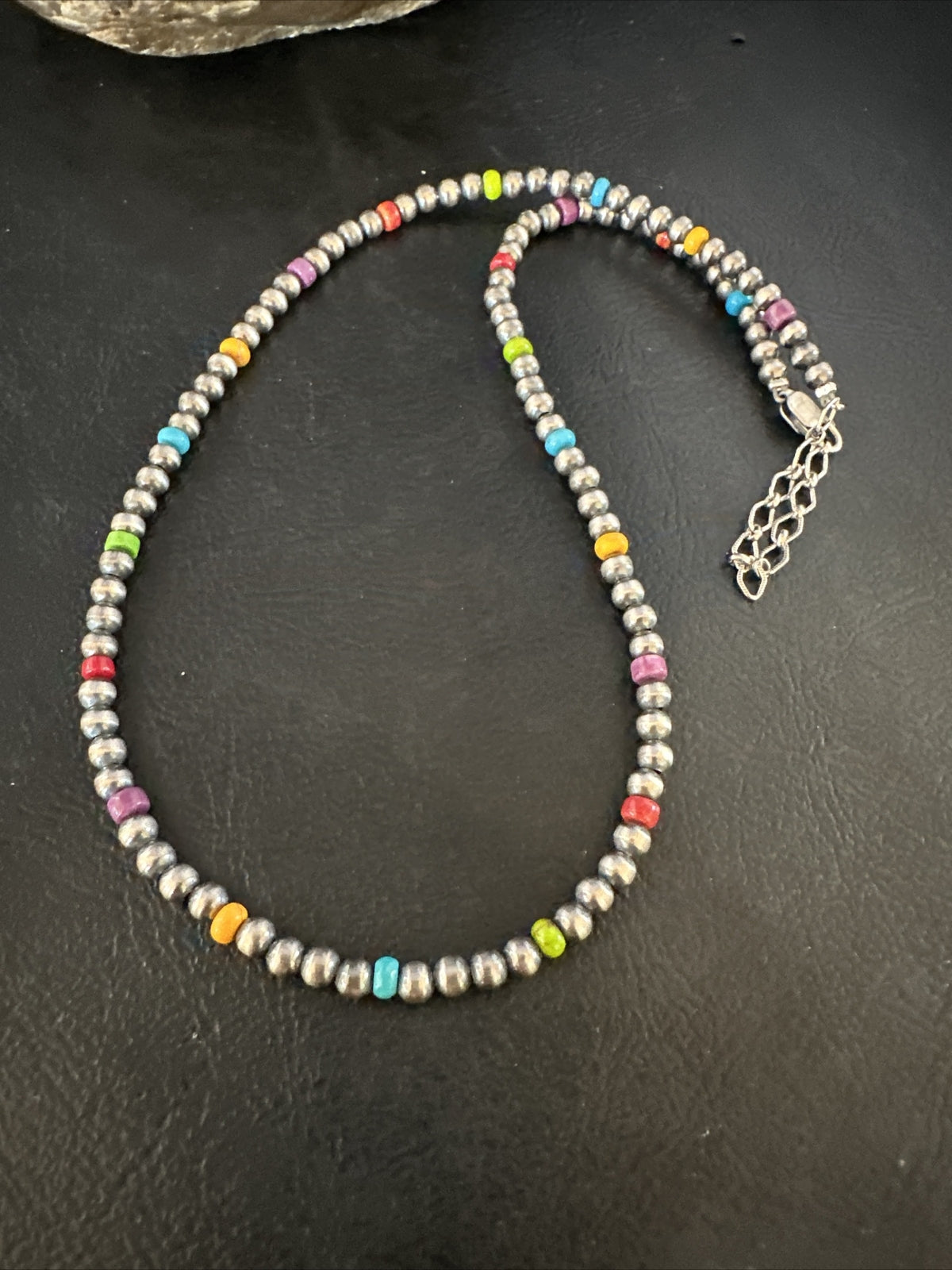 Multicolor 4mm Sterling Silver Navajo Pearls 16" Necklace 94316
