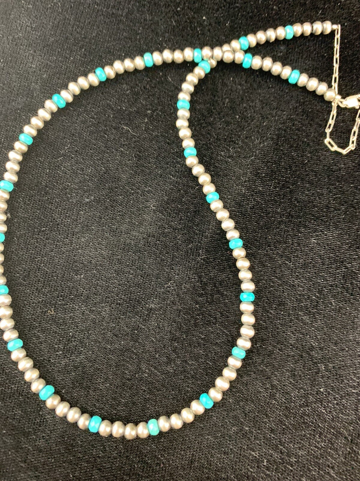 Navajo 4mm Sterling Silver Beads Blue Turquoise Bead Necklace 22”