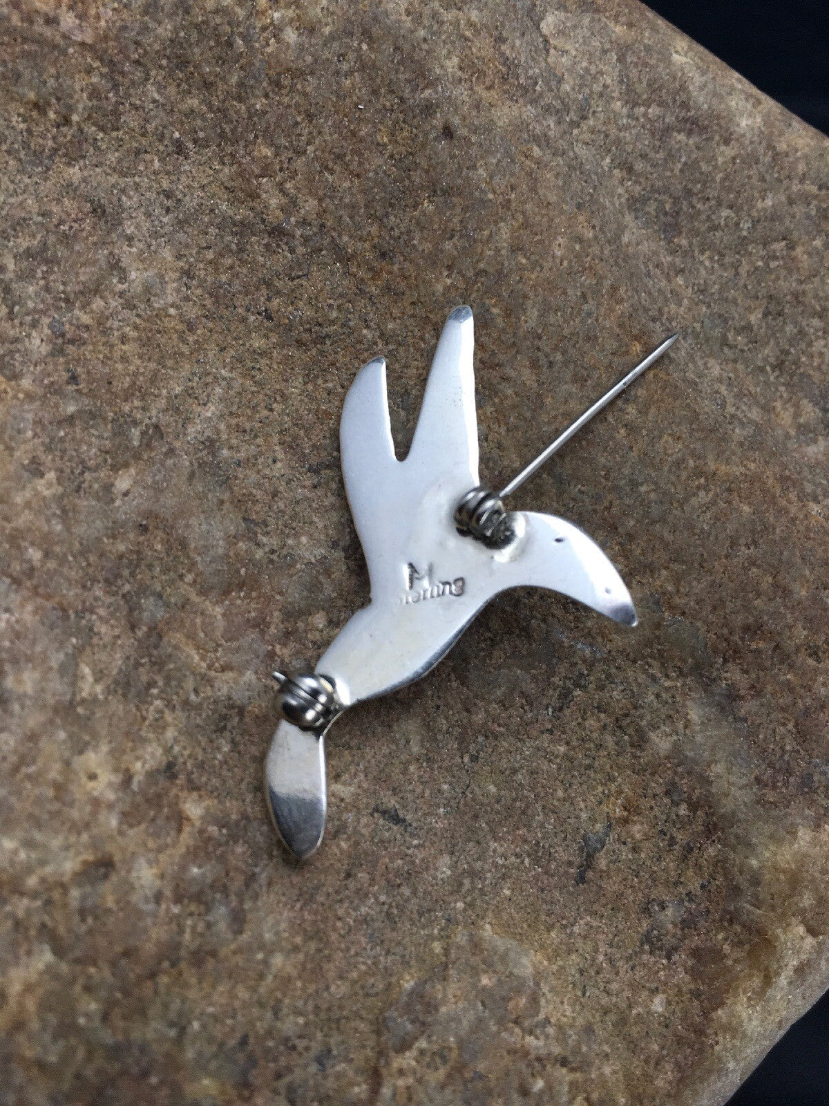 Turquoise Lapis & Coral Hummingbird Inlay Pin Navajo Sterling Silver 02900