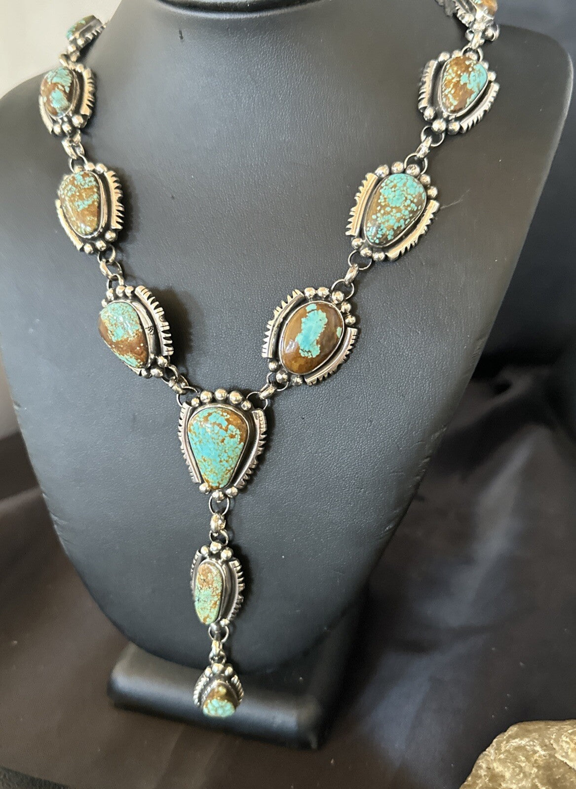 Mens Blue Turquoise #8 Navajo Pearls Sterling Silver Lariat Necklace 28" 18819