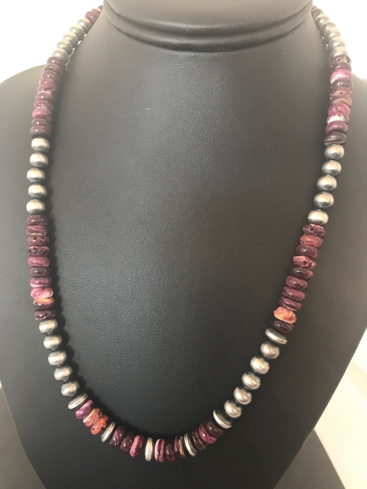 Purple Spiny Oyster Navajo Sterling Silver Necklace 20" 10272