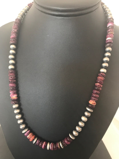 Purple Spiny Oyster Navajo Sterling Silver Necklace 20" 10272
