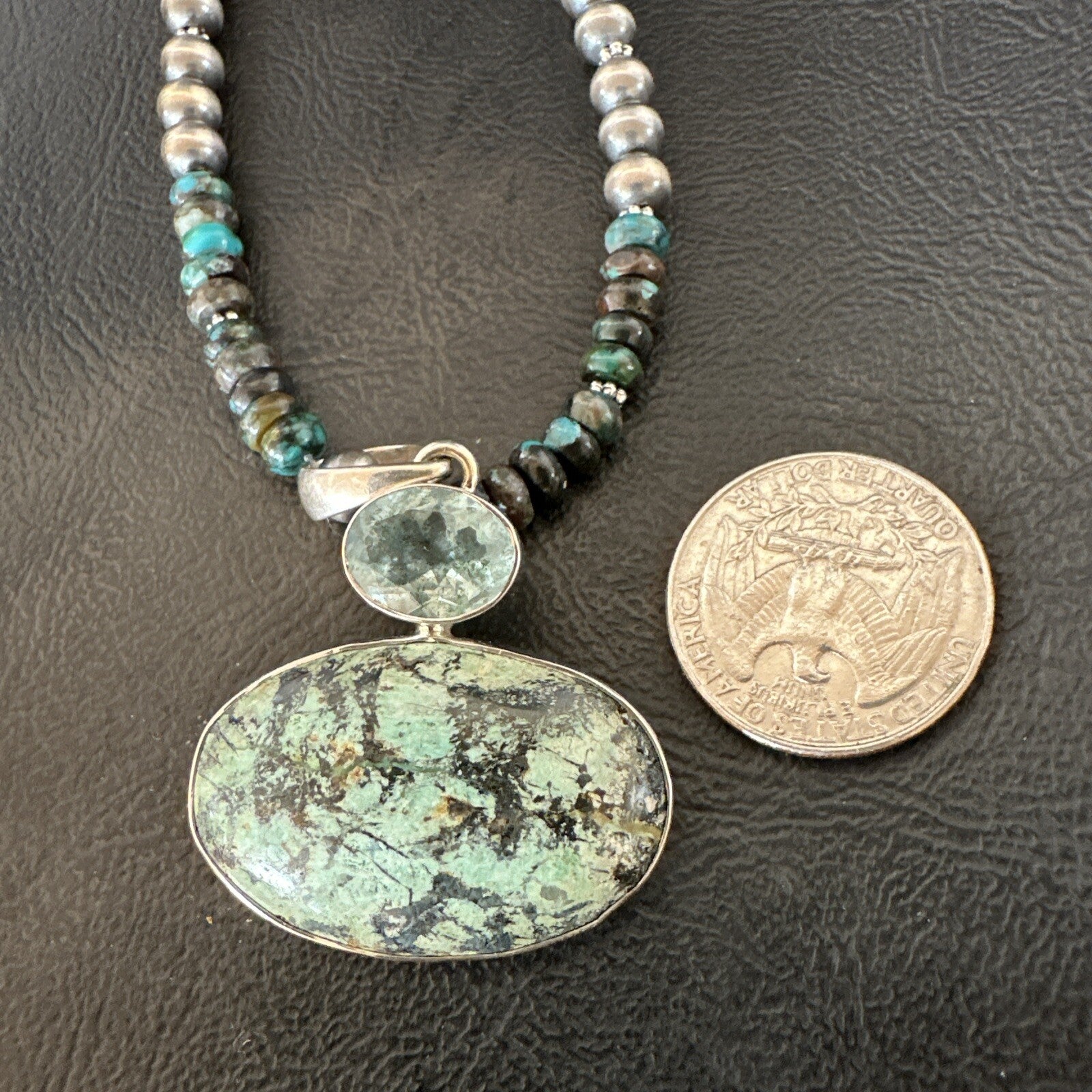 Mens Blue Spiderweb Turquoise Pendant Navajo Sterling Silver Necklace 18067