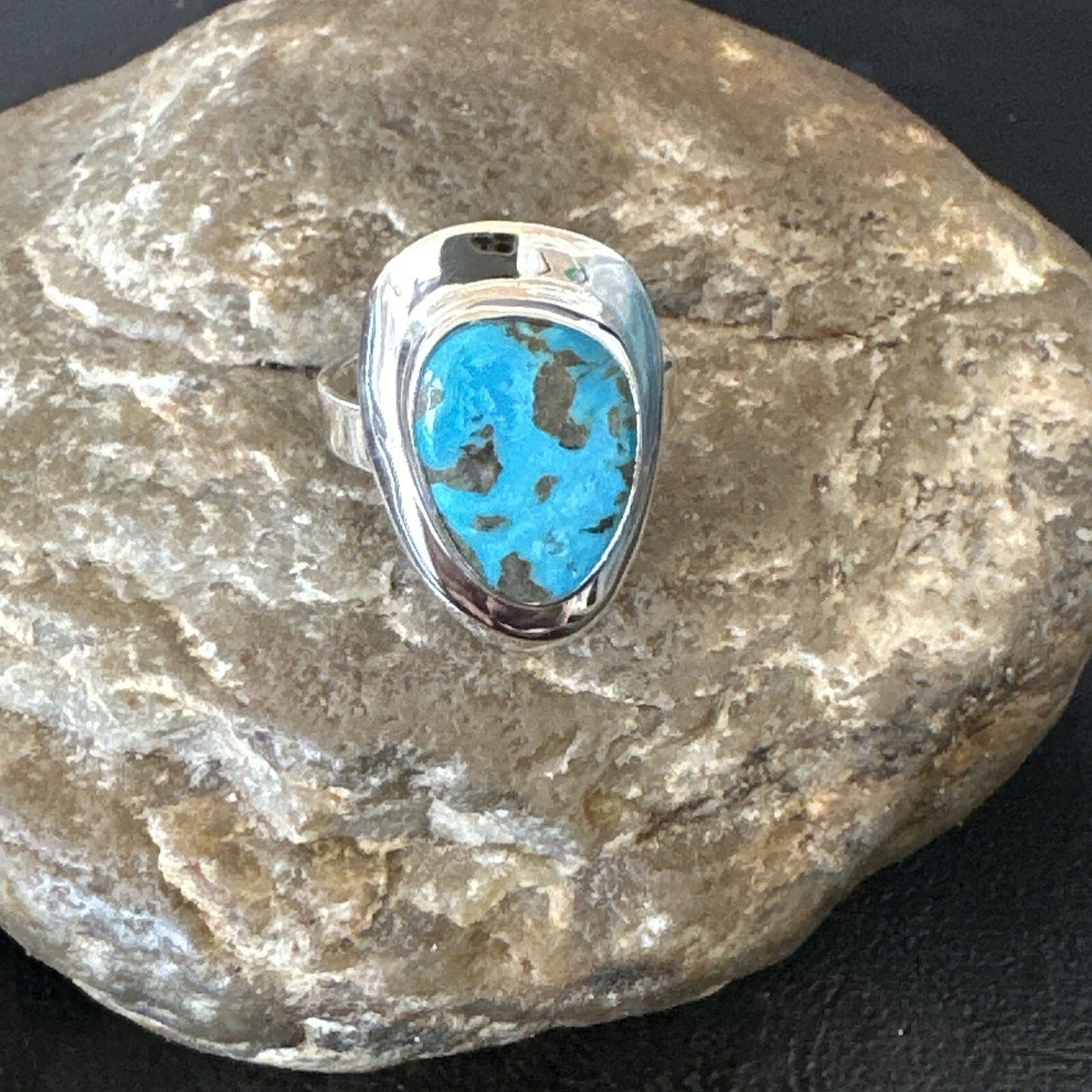 Southwestern Sterling Silver Blue Kingman Turquoise Ring Size 8 18520
