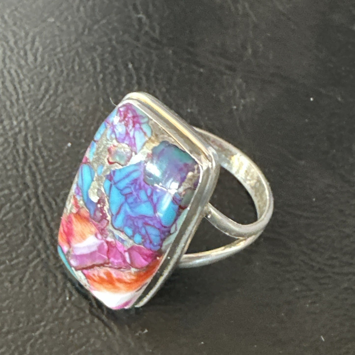 Blue Turquoise Spiny Oyster Southwestern Sterling Silver Ring Size 9 19059