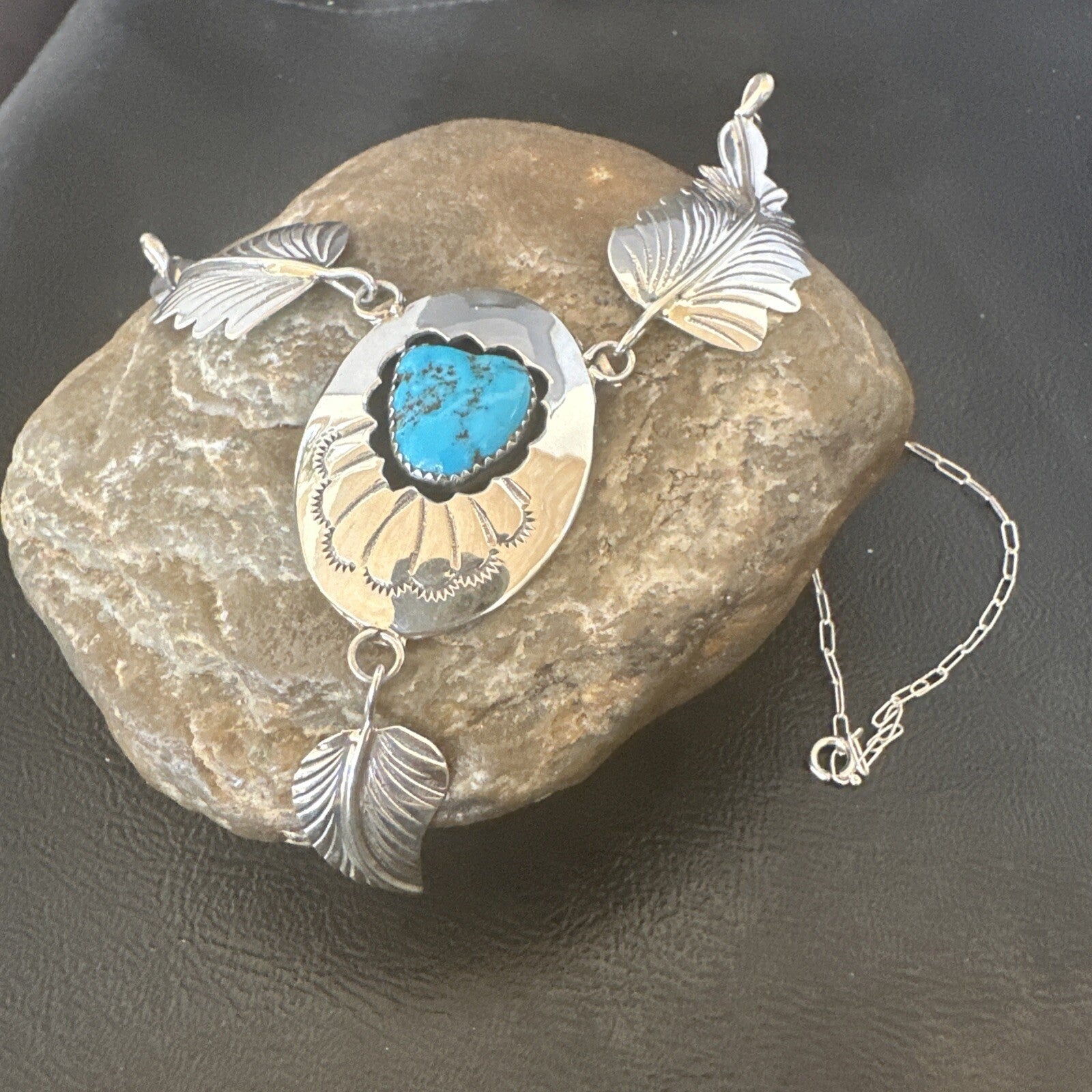Blue Kingman Turquoise Navajo Sterling Silver Necklace Pendant 18576