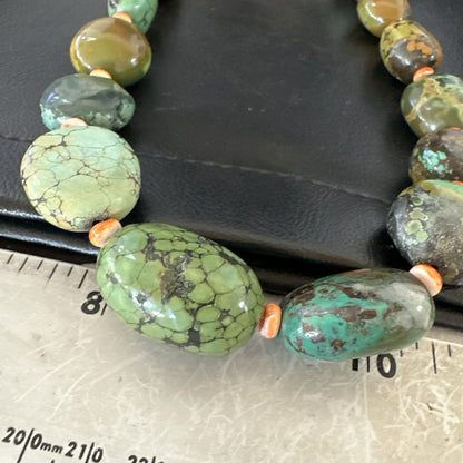 Blue Green Turquoise Spiny Chunky Navajo Sterling Silver Necklace 21” 19255