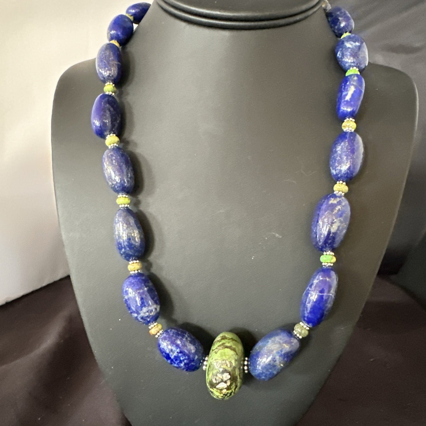 Green Turquoise Lapis Chunky Southwestern Sterling Silver Necklace 21” 19257