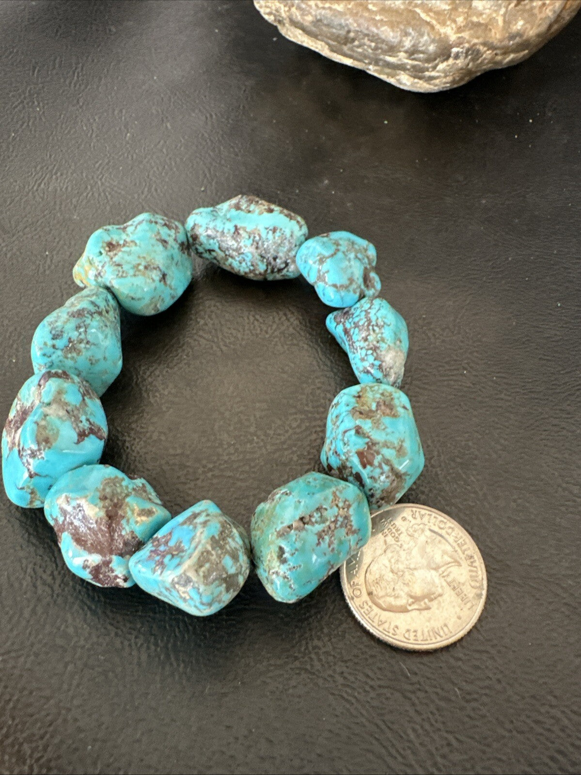 Mens Womens Blue Turquoise Stretch Stone Friendship Bracelet 7" 18864