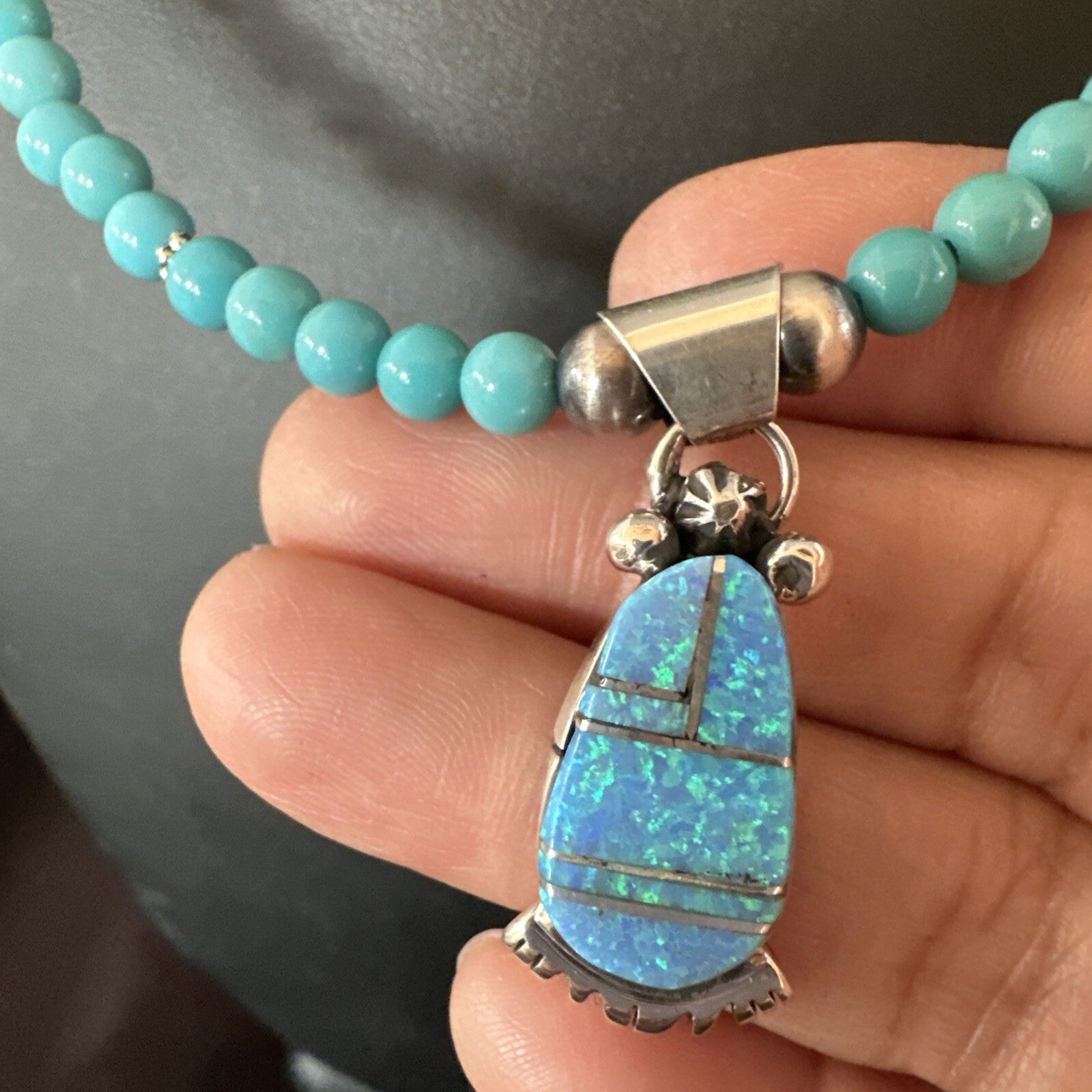 Blue Opal Pendant Turquoise Navajo Sterling Silver Necklace 23" 18734