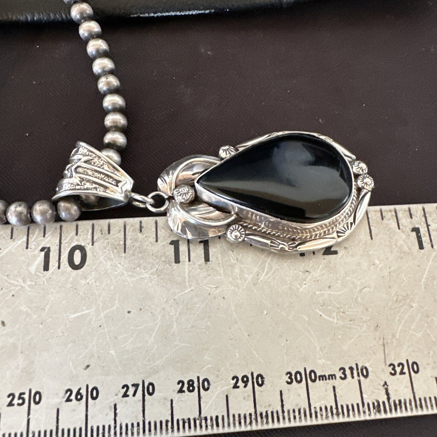 Mens Womens Black Onyx Pendant Navajo Sterling Silver Beads Necklace 18352
