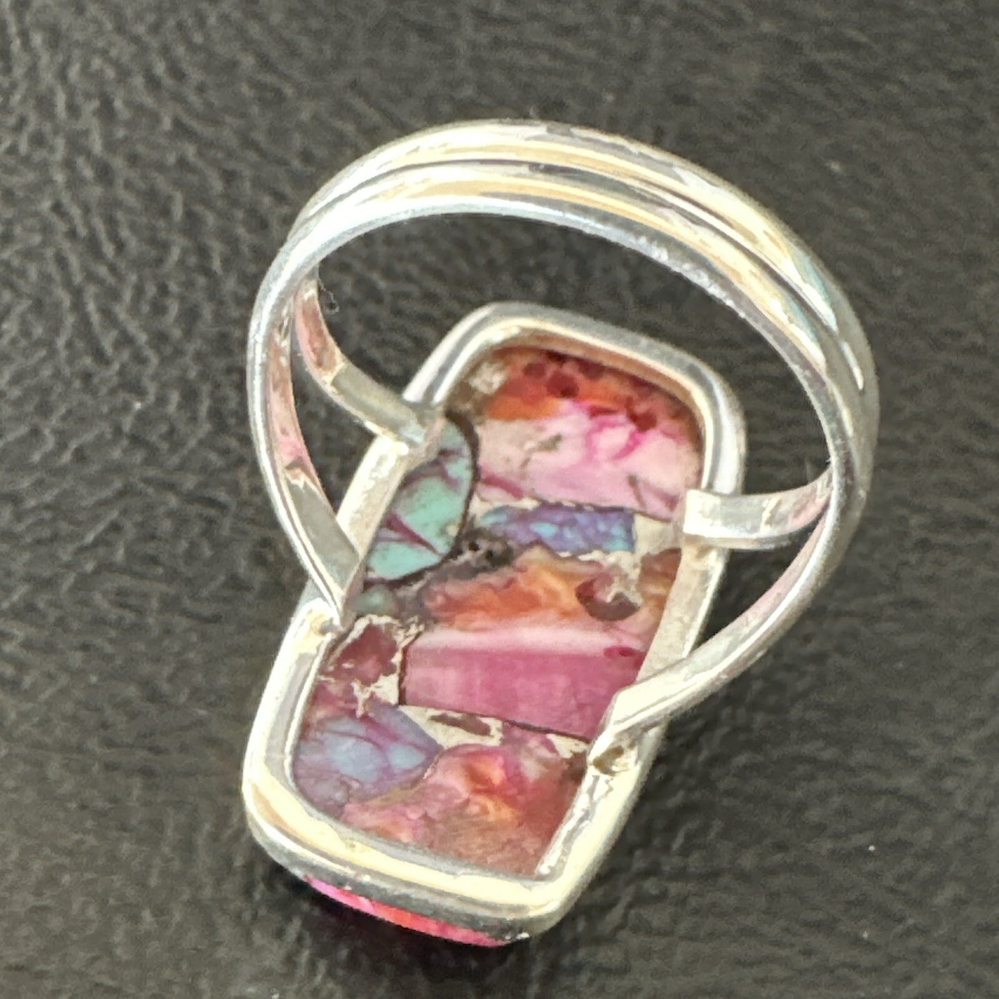 Blue Turquoise Spiny Oyster Southwestern Sterling Silver Ring Size 7 18492