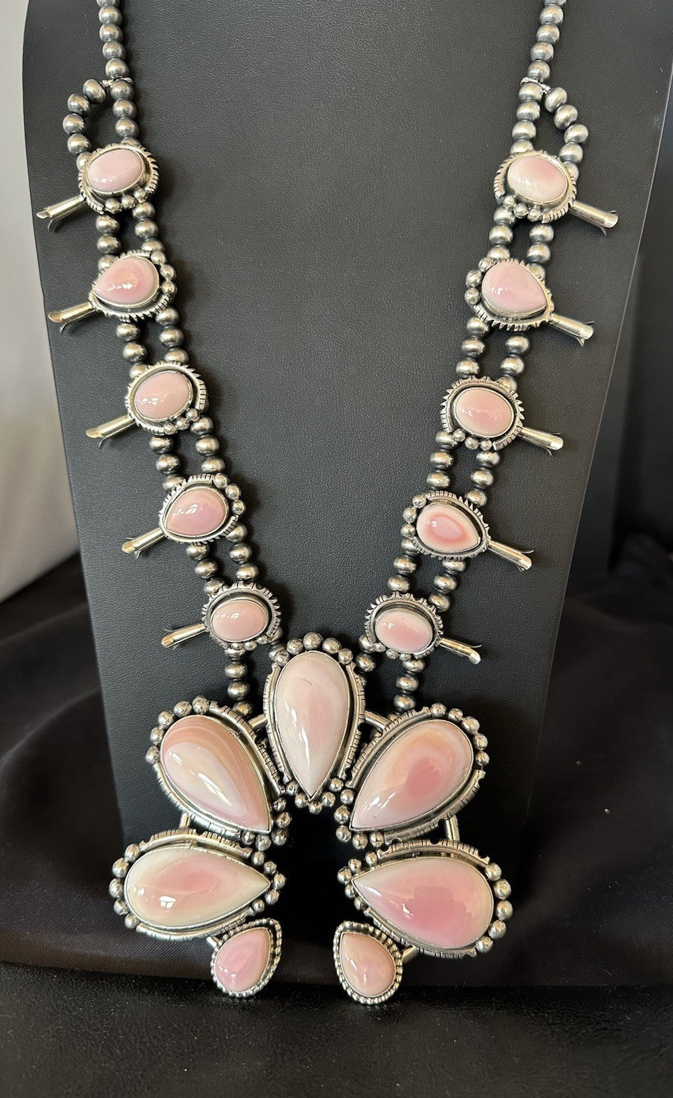 XXL Pink Queen Conch Navajo Squash Sterling Silver Naja Necklace Earrings 19462