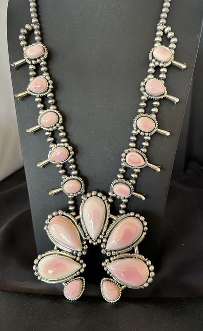 XXL Pink Queen Conch Navajo Squash Sterling Silver Naja Necklace Earrings 19462
