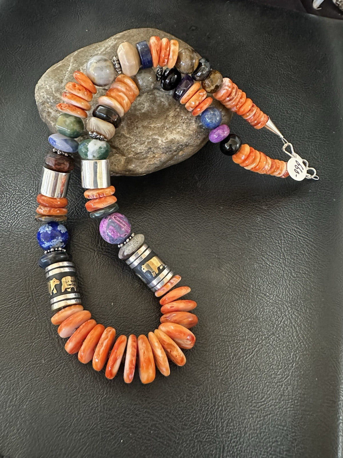 Tommy Rosita Singer T R Sterling Silver Orange Spiny Lapis Necklace 20in 19410