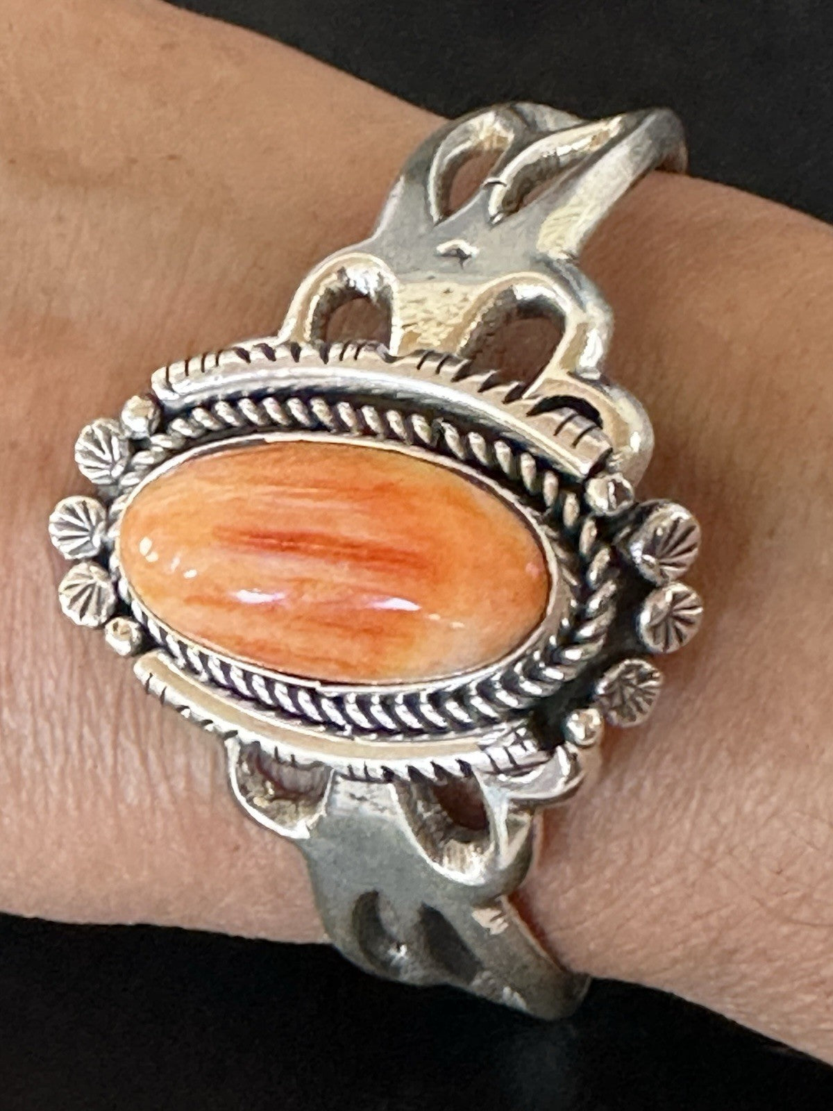 WoMens Tufa Orange Spiny Oyster Navajo Sterling Silver Cuff Bracelet 7.7" 19455