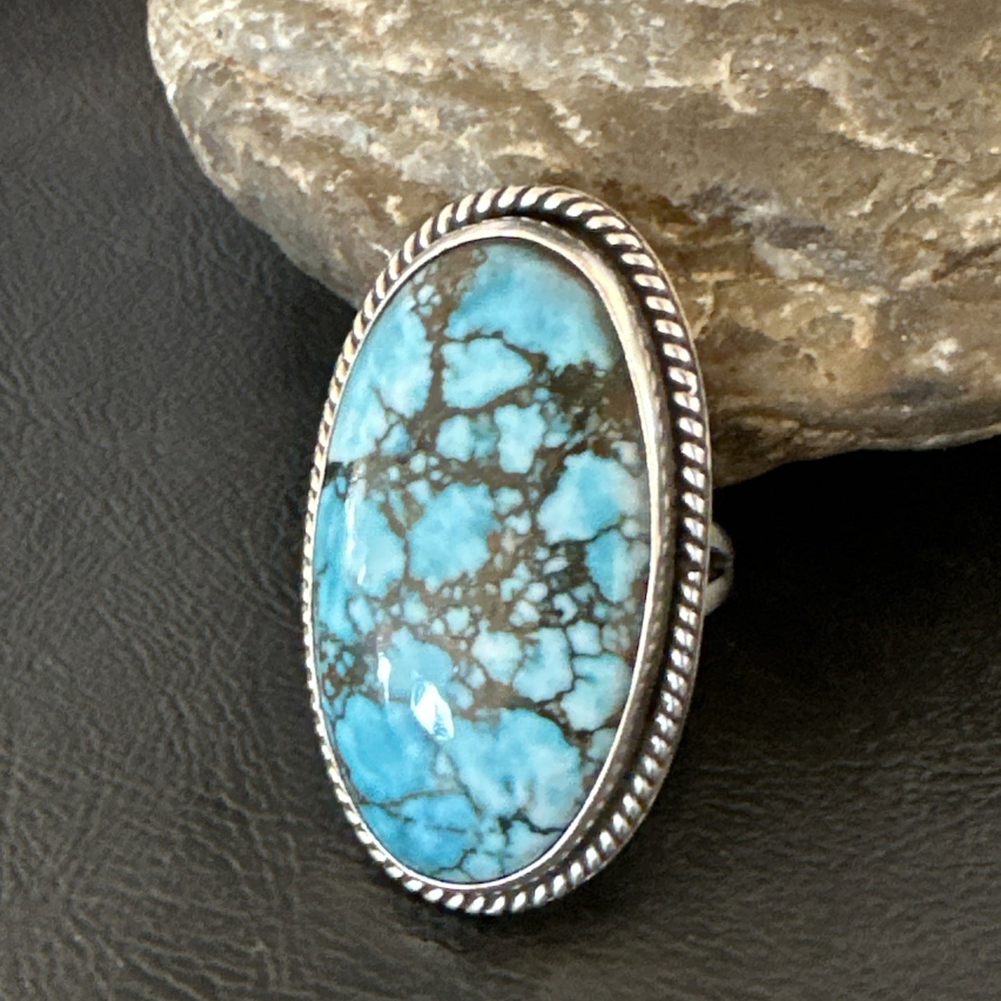 Handmade Navajo Sterling Silver  Blue Kingman Turquoise Ring Size 9.75 19623