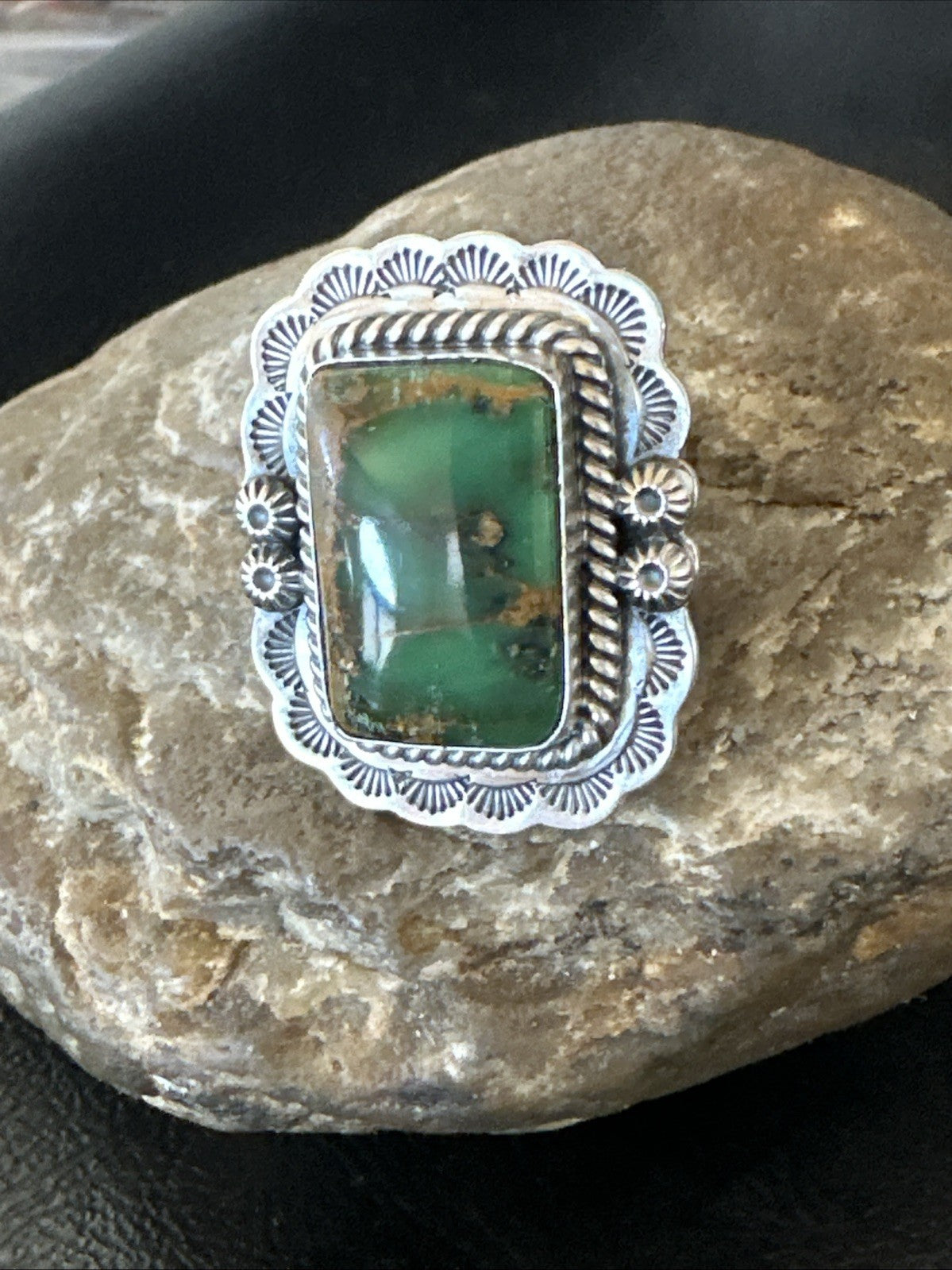 Navajo Sterling Silver Green Royston Turquoise Ring Size 8.5 19618