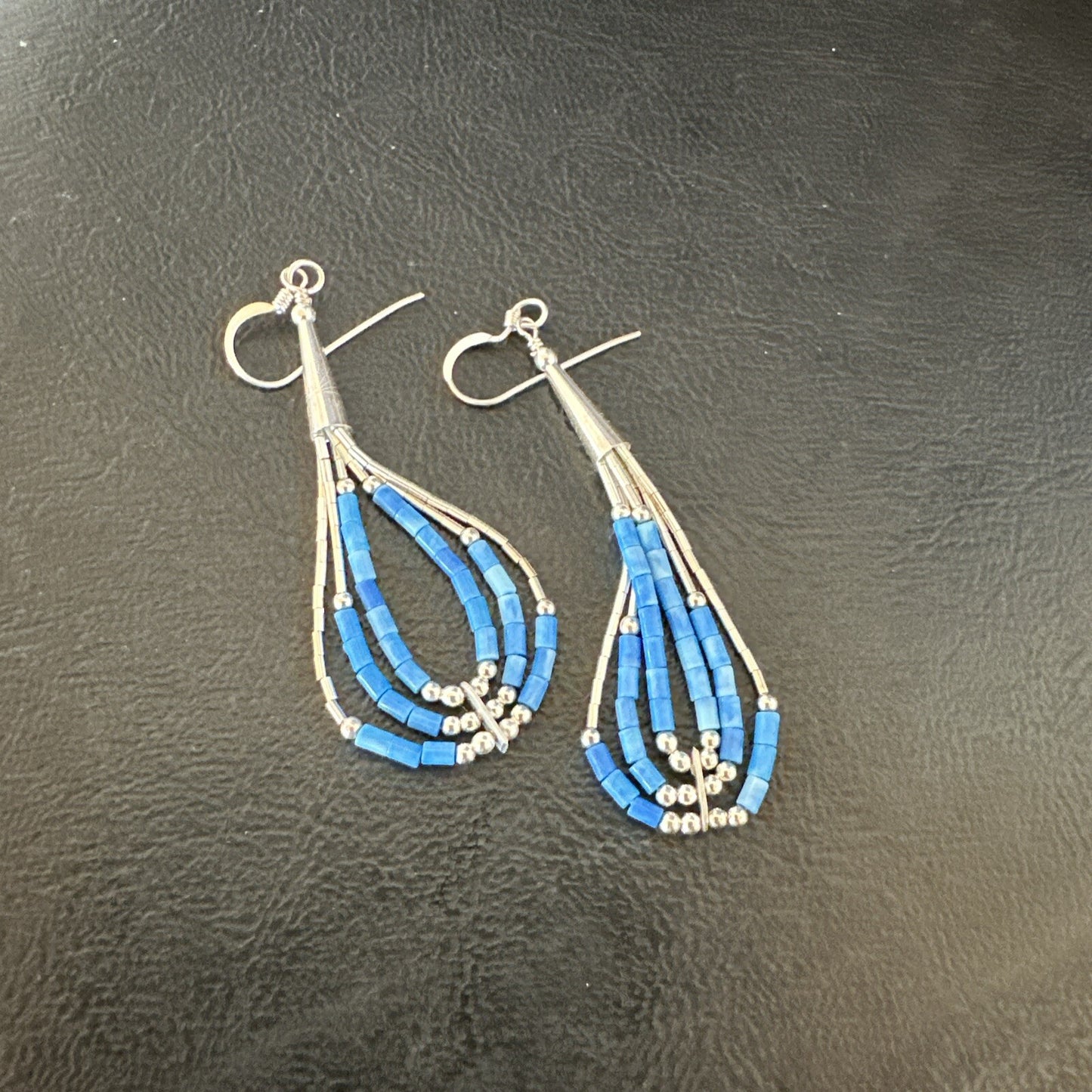 Blue Denim Lapis 3S Heishi Liquid Sterling Silver Dangle Earrings 18098