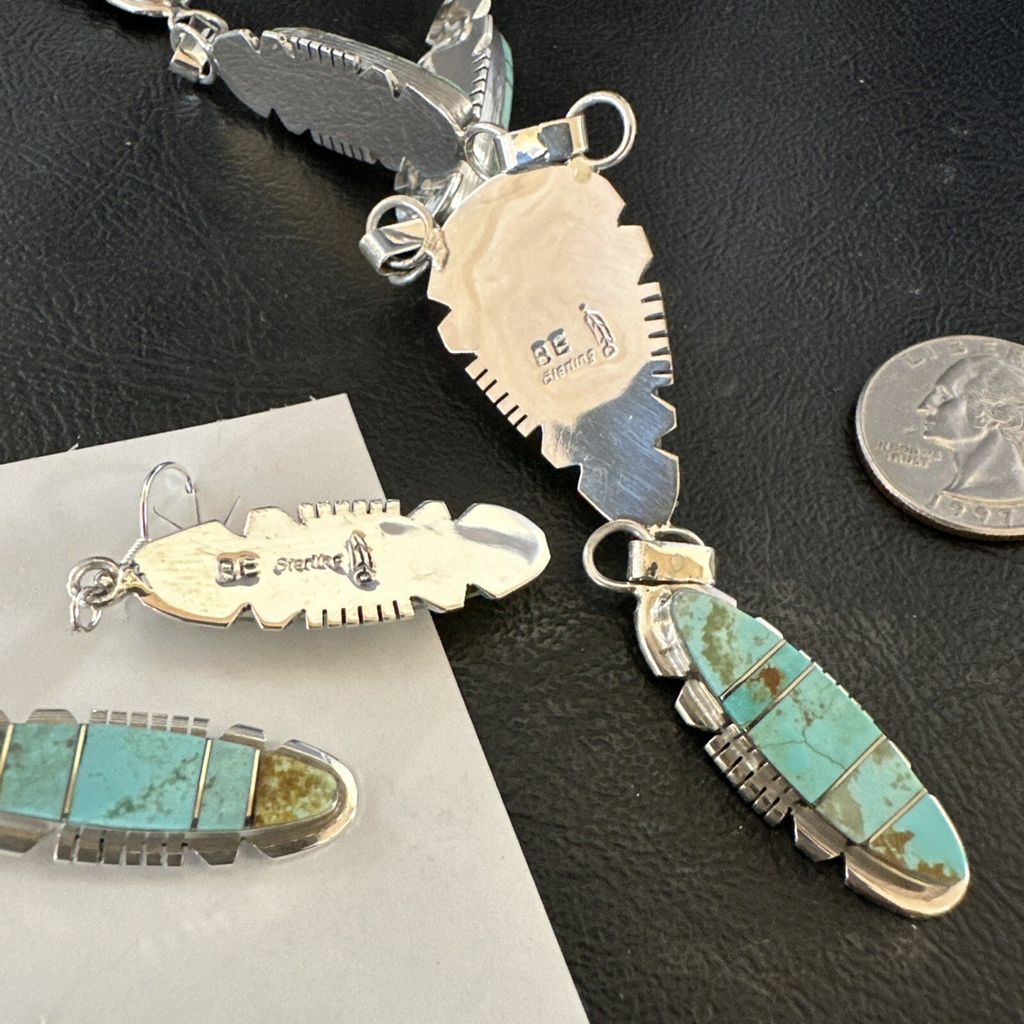 Inlay Blue Turquoise#8 Navajo Sterling Silver Lariat Necklace Earrings 24” 17770
