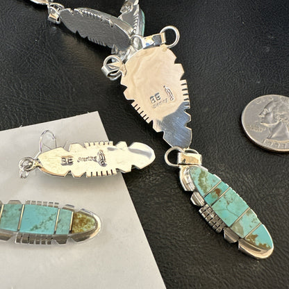 Inlay Blue Turquoise#8 Navajo Sterling Silver Lariat Necklace Earrings 24” 17770