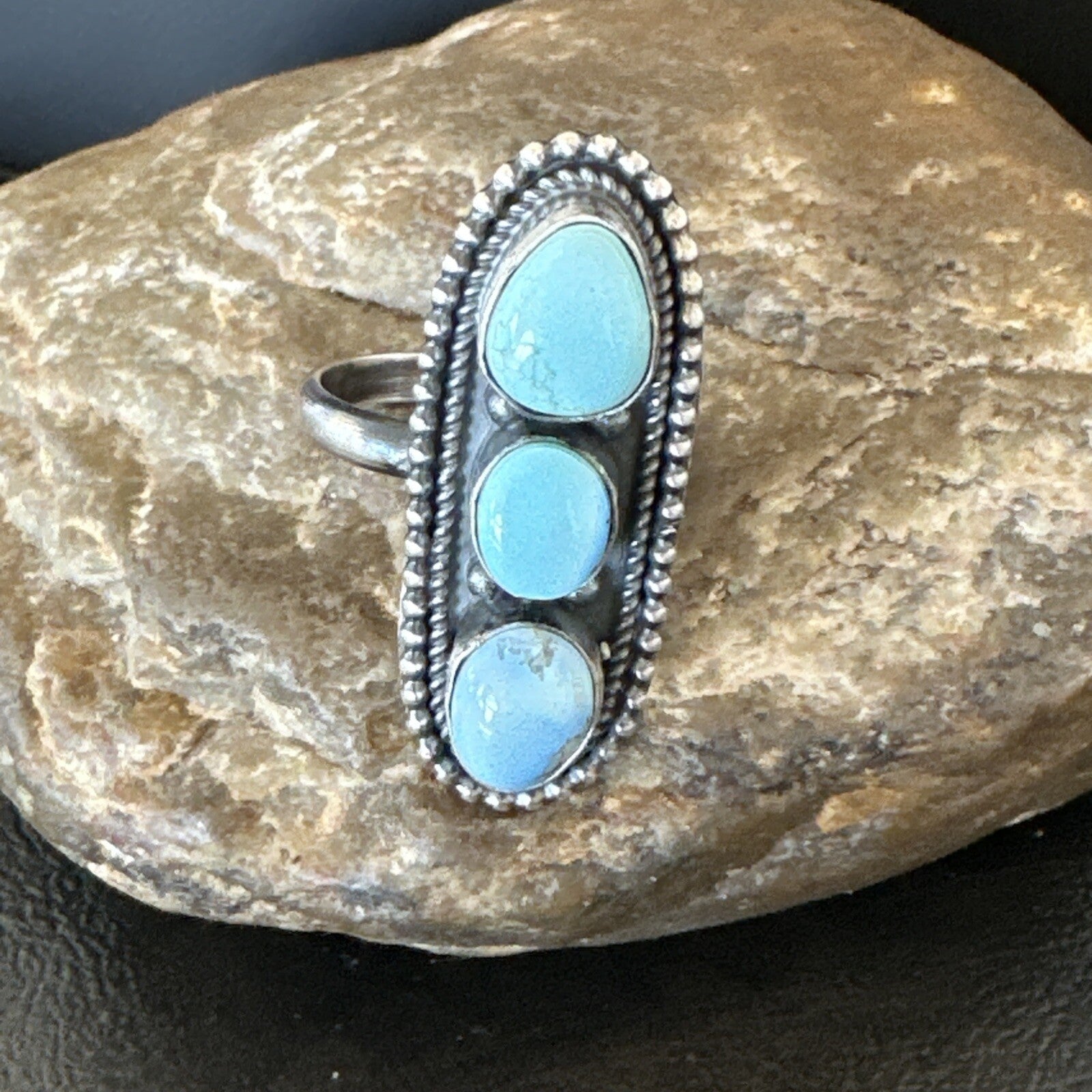 Women Blue Dry Creek Turquoise Navajo Sterling Silver Ring Sz 8 18616