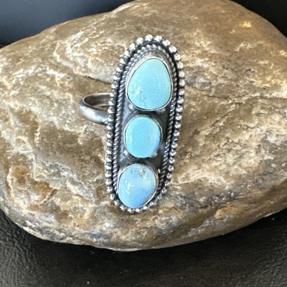 Women Blue Dry Creek Turquoise Navajo Sterling Silver Ring Sz 8 18616