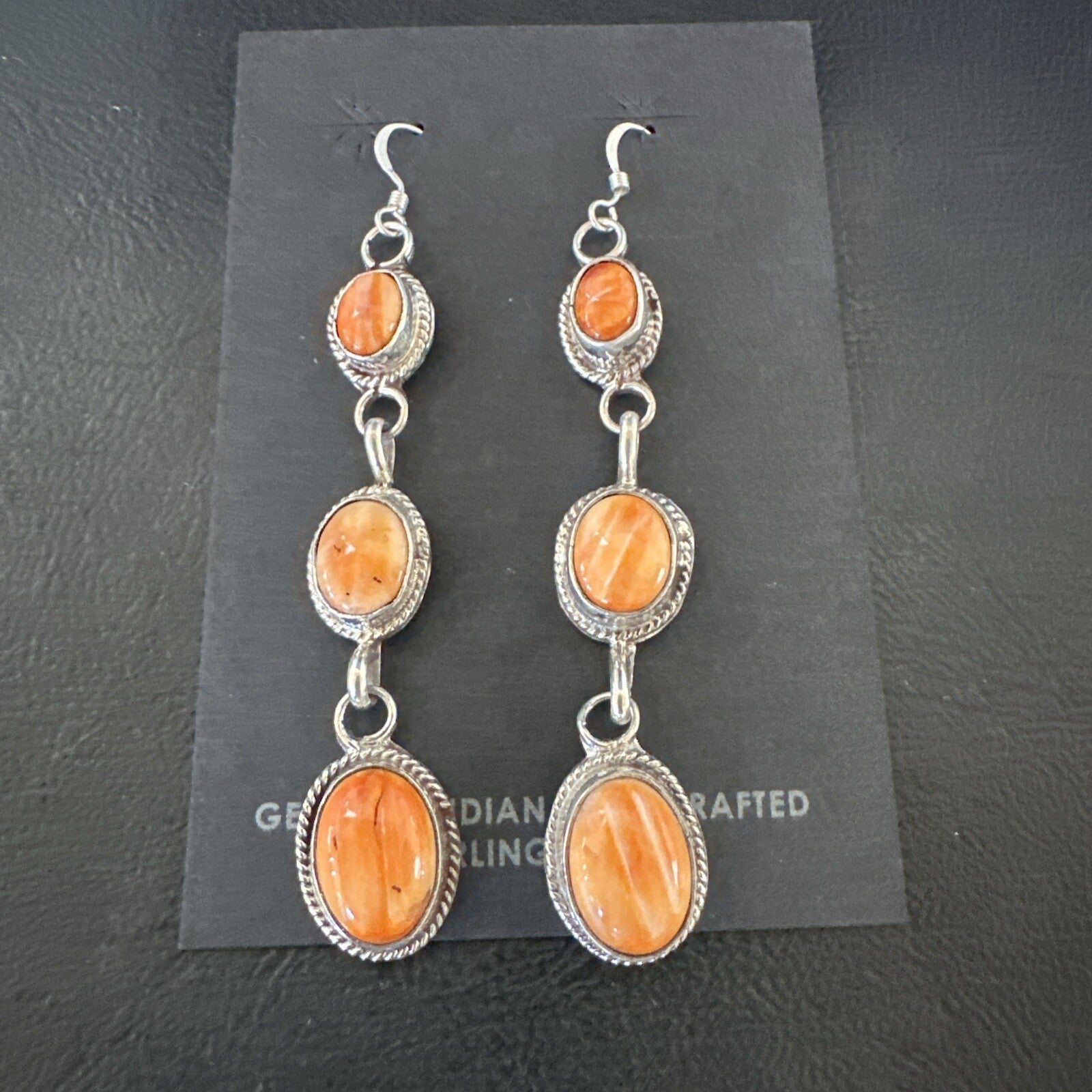 Native Navajo Sterling Silver Orange Spiny Oyster Dangle Earrings 1228