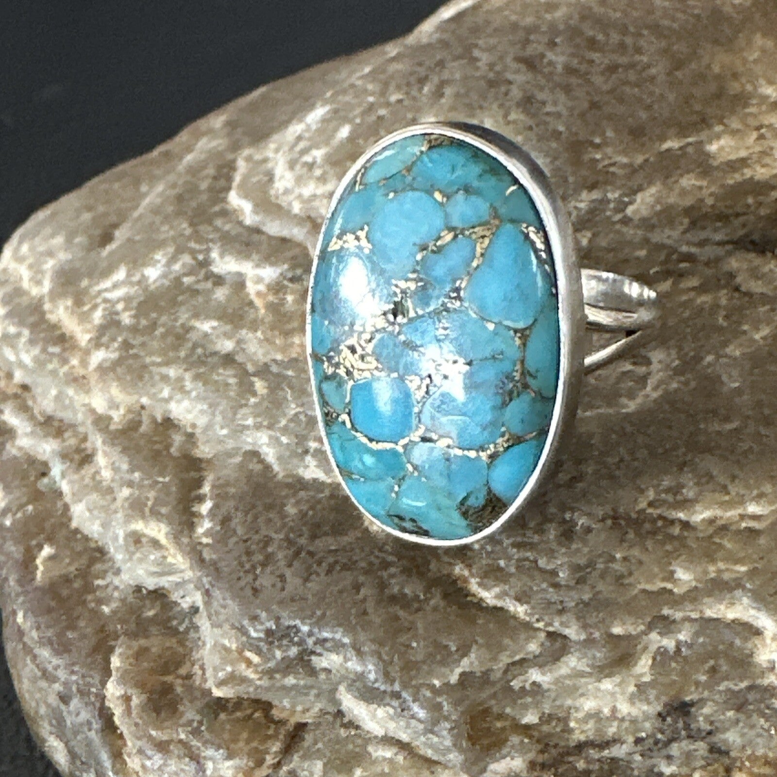 Mohave Native Navajo Sterling Silver Blue Turquoise Ring Sz 7 18242