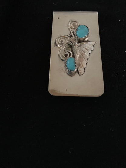 Mens Turquoise Navajo Stainless Sterling Silver Money Clip 02732