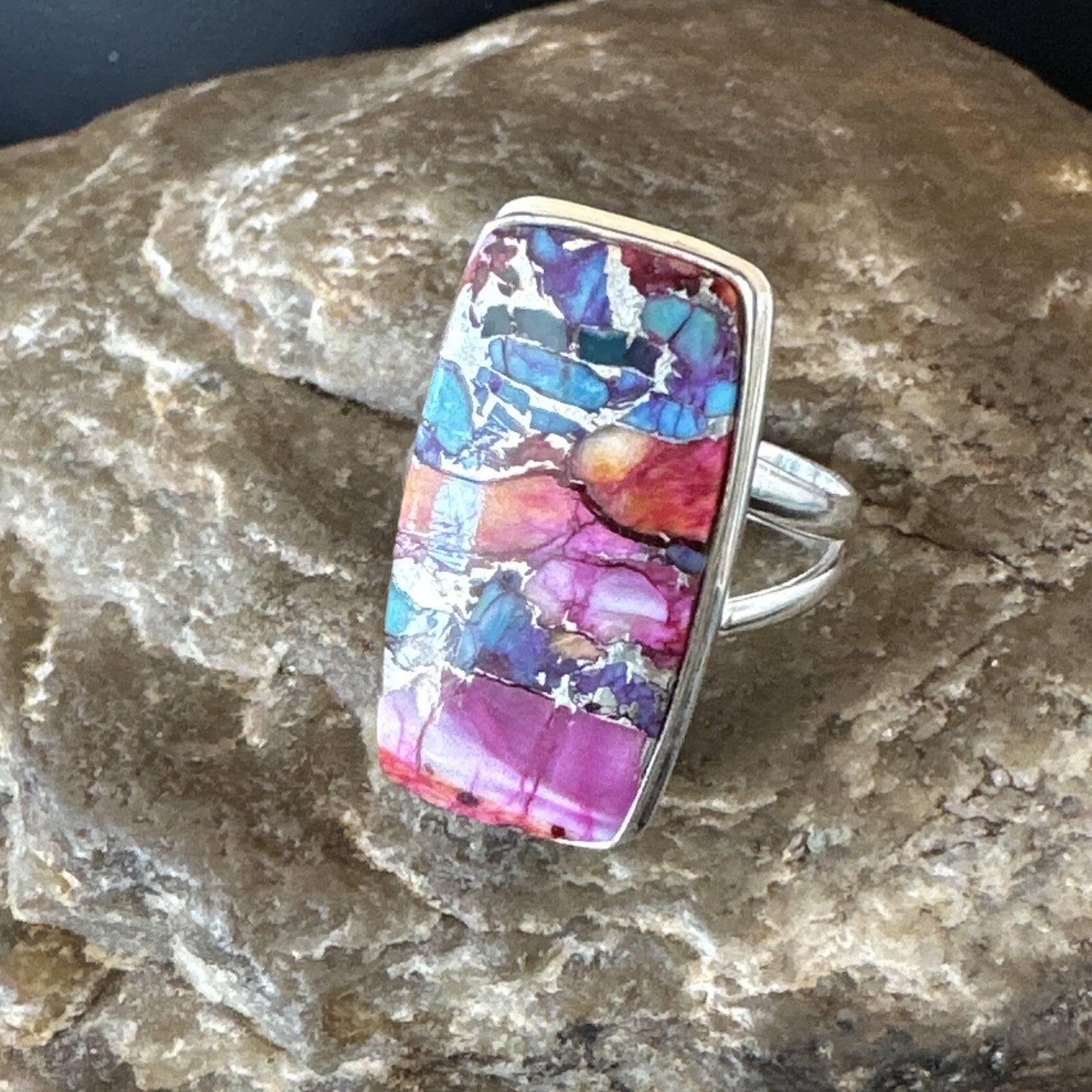 Blue Turquoise Spiny Oyster Southwestern Sterling Silver Ring Size 9 18541