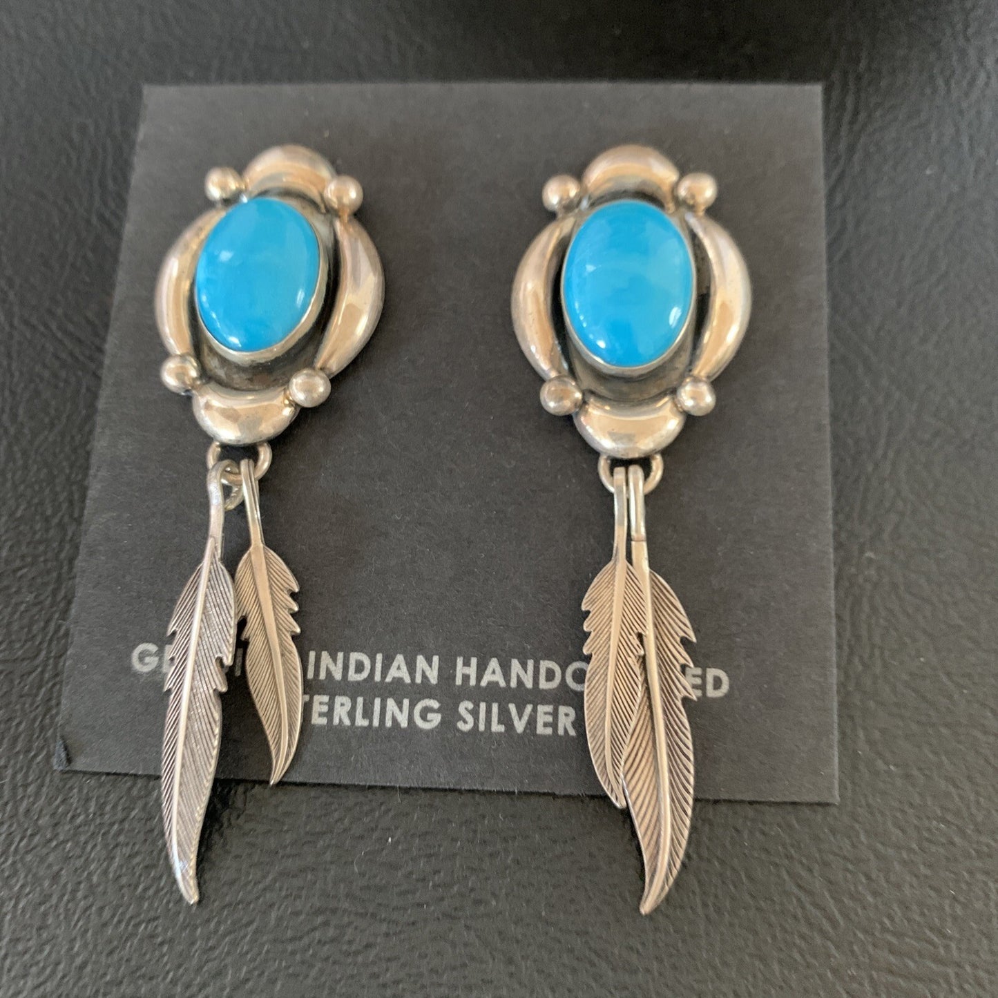 Native Womens Nugget Sterling Silver Blue Turquoise Dangle Earrings 2.5" 13018