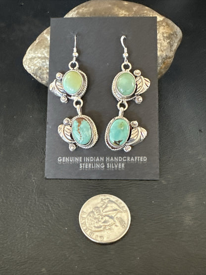 Native Navajo Green Turquoise Sterling Silver Dangle Earrings 2” 17911