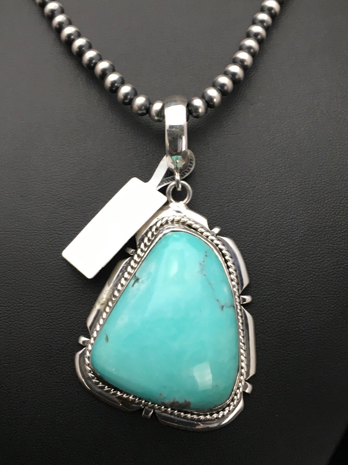 Mens Blue Turquoise Pendant Navajo Pearls Sterling Silver Necklace 03915
