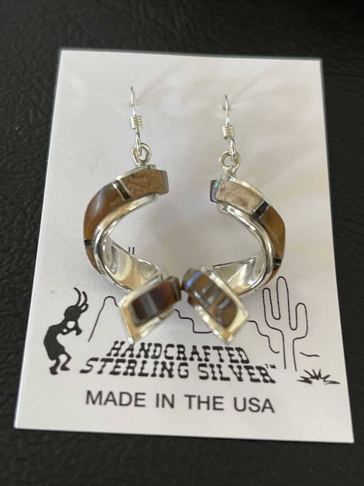 Tiger's Eye & Opal Inlay Swirl Navajo Sterling Earrings 1.25" 1552