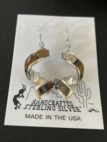 Tiger's Eye & Opal Inlay Swirl Navajo Sterling Earrings 1.25" 1552