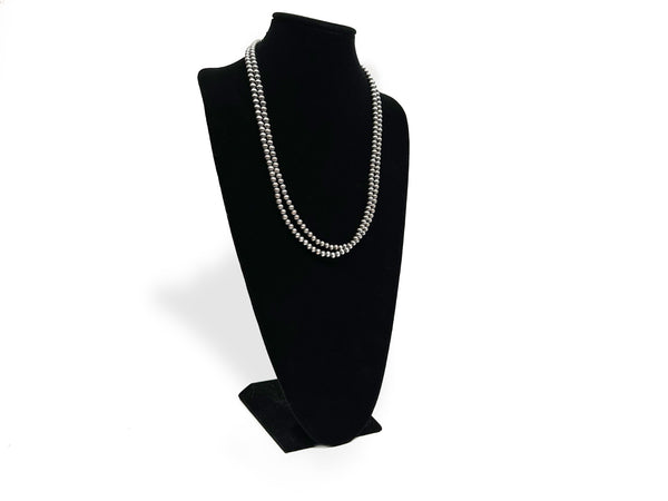 6mm Navajo Pearls 70"Single Strand Necklace | Sterling Silver | Authentic Native American Handmade
