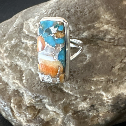 Blue Turquoise Spiny Oyster Southwestern Sterling Silver Ring Size 6 18513