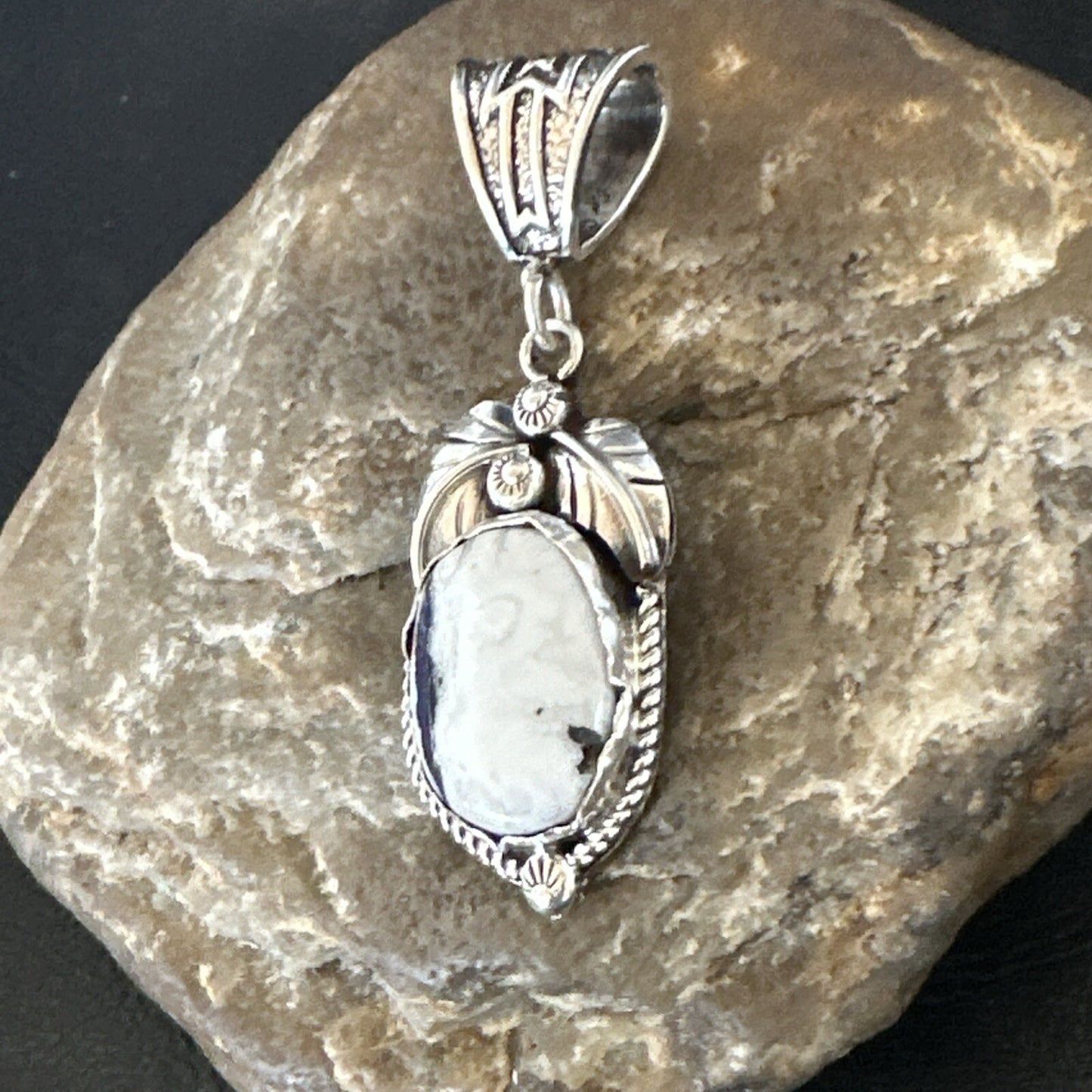 AS IS NO RETURNS White Buffalo Turquoise Pendant Navajo Sterling Silver 17743