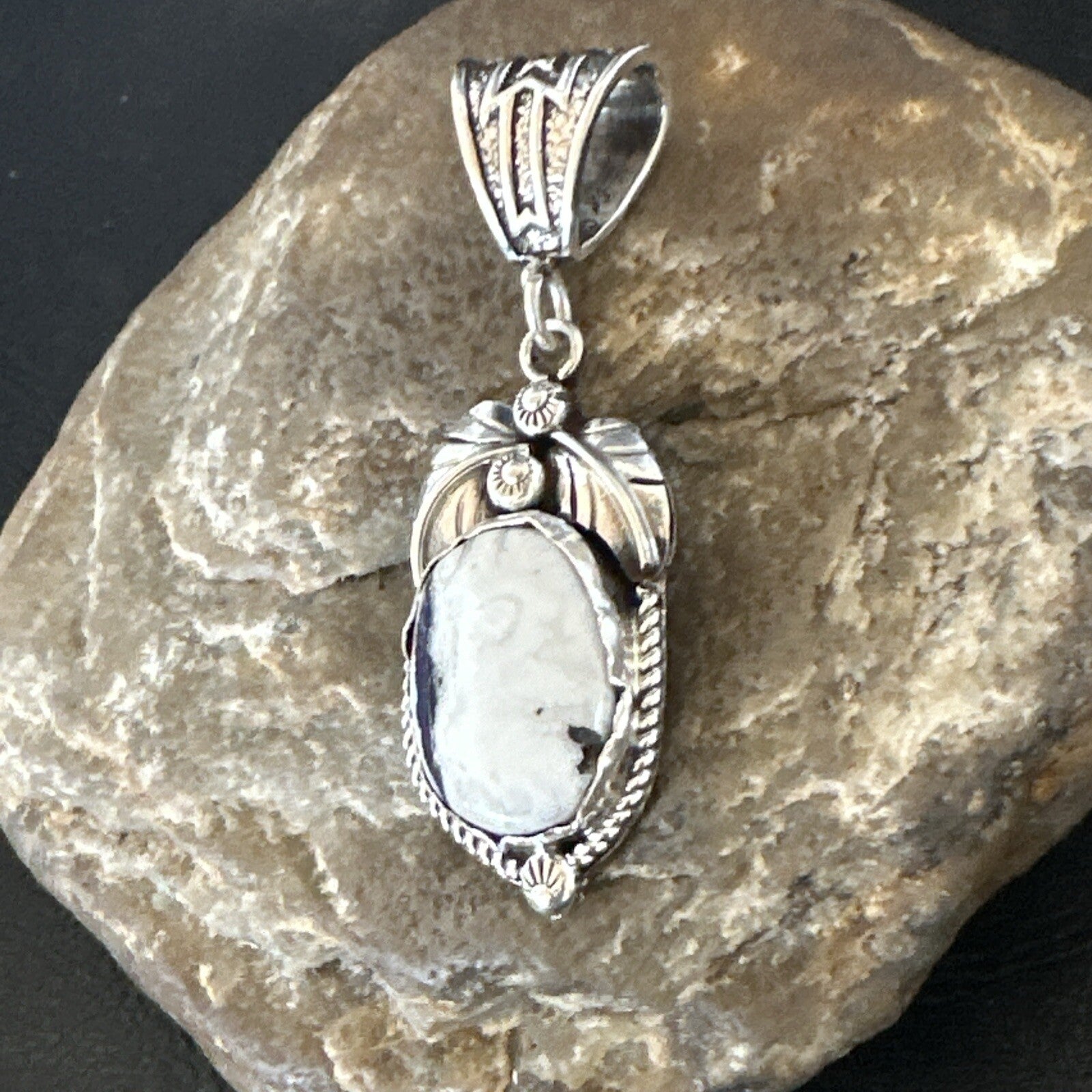 AS IS NO RETURNS White Buffalo Turquoise Pendant Navajo Sterling Silver 17743