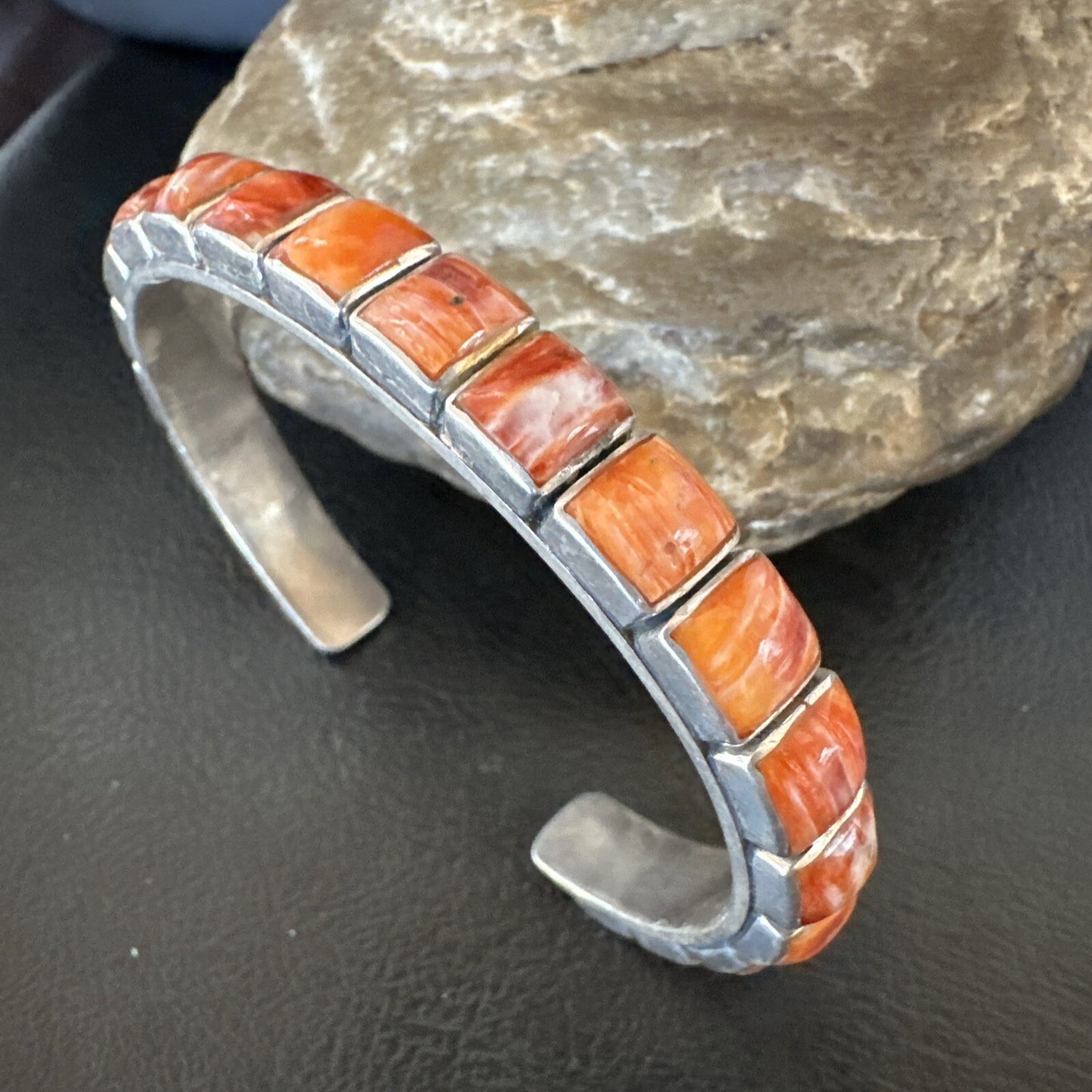 Womens Orange Red Spiny Oyster Southwestern Sterling Silver Cuff Bracelet 18376