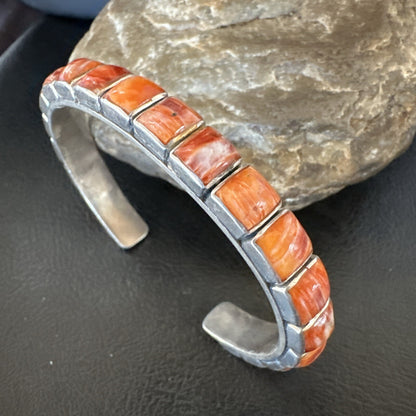 Womens Orange Red Spiny Oyster Southwestern Sterling Silver Cuff Bracelet 18376